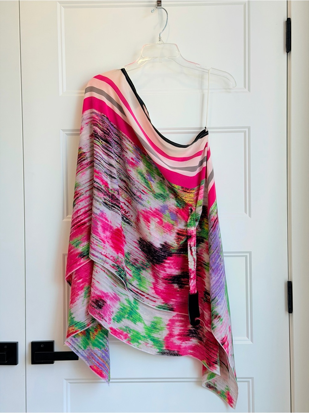 Roberto Cavalli Pink, Black and Gray Striped Silk Top